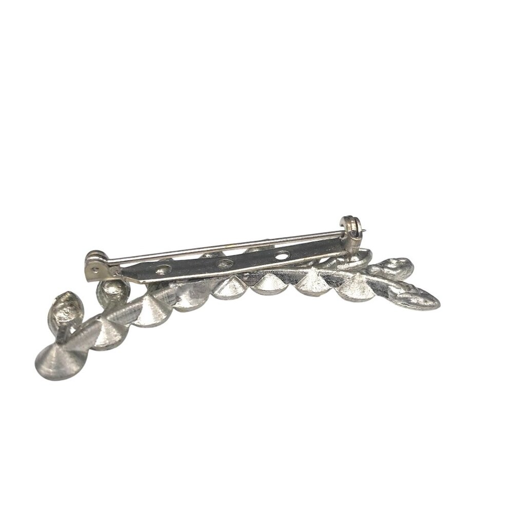 Graceful and Elegant Art Nouveau Brooch, Clear Pave Rhinestones, Pot Metal - Picture 3 of 7